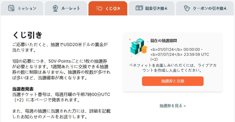 Vantageポイントの特典のくじ引き