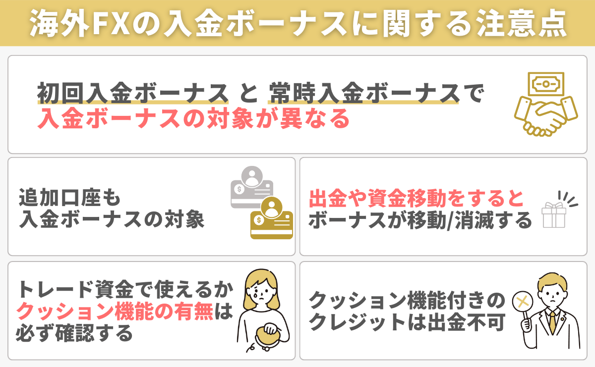海外FXの入金ボーナスに関する注意点