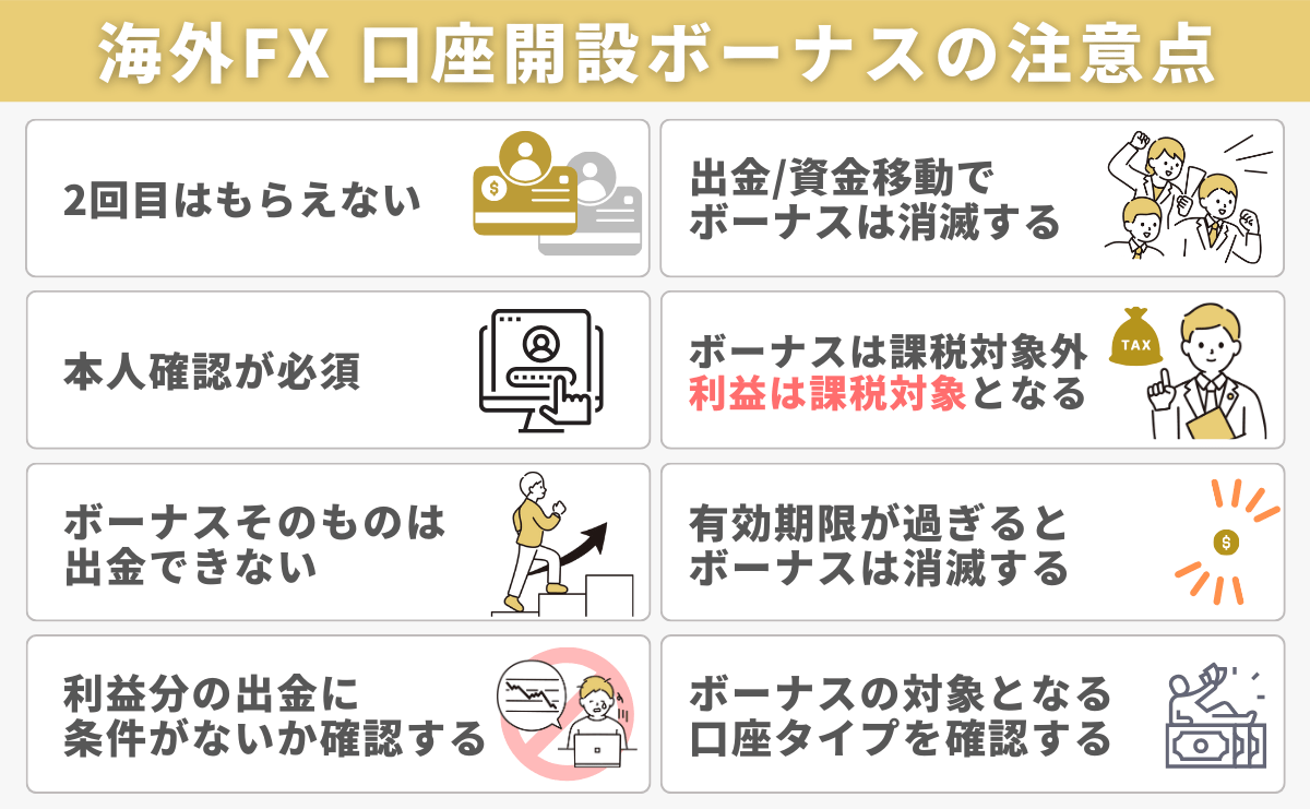 海外FXの口座開設ボーナスに関する注意点